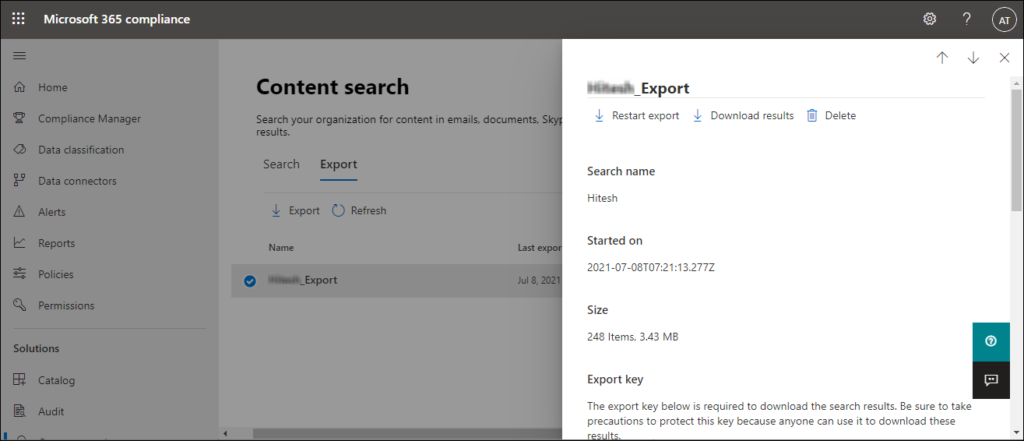 Here you will get export key which will be used to download the export tool.
